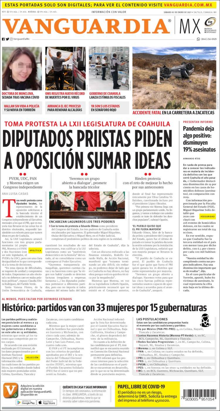 Portada de Vanguardia (M&eacute;xico)