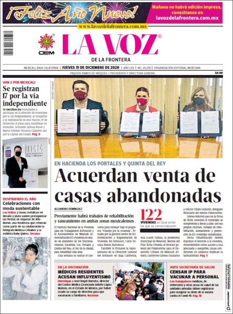 Portada de La Voz de la Frontera (M&eacute;xico)