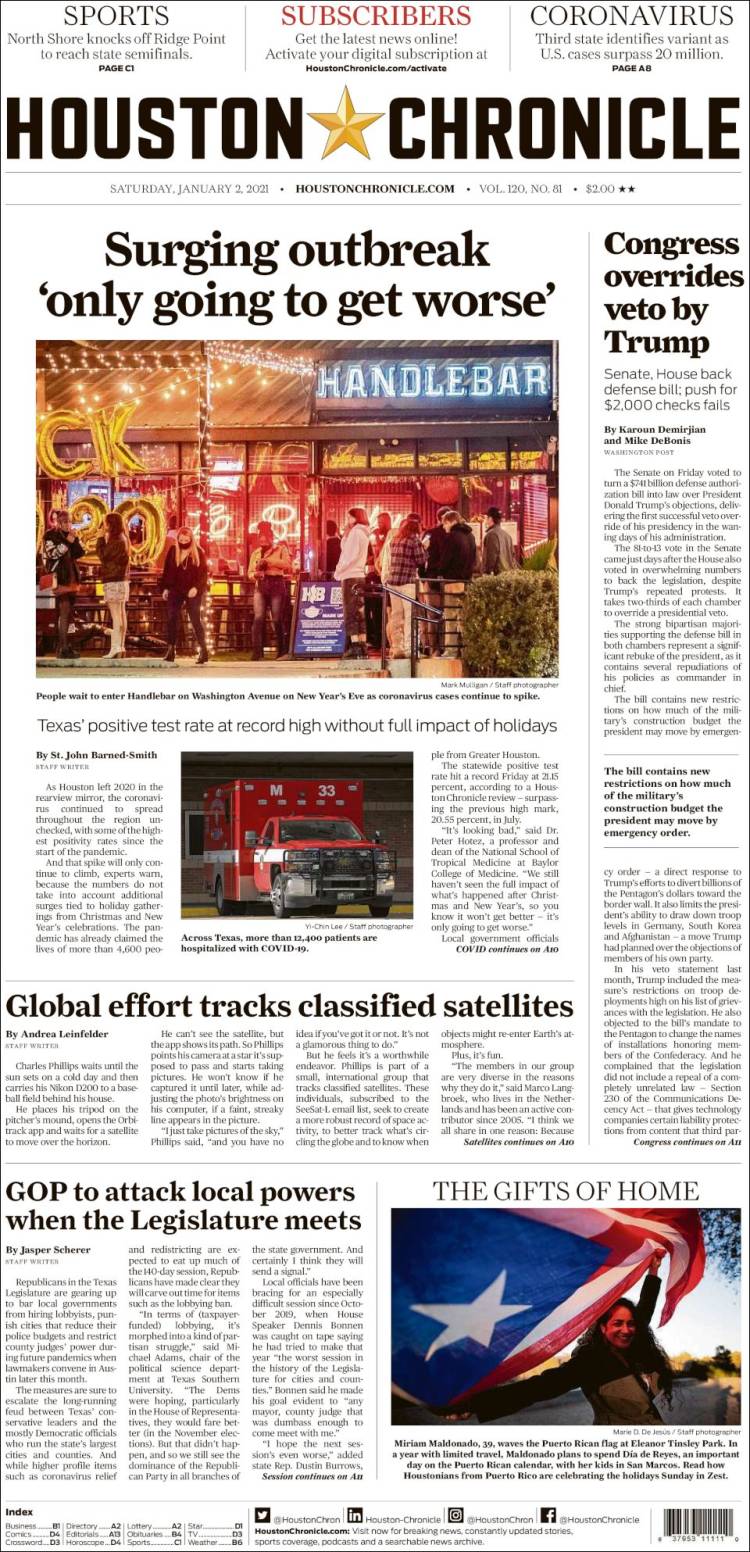 Portada de Houston Chronicle (USA)