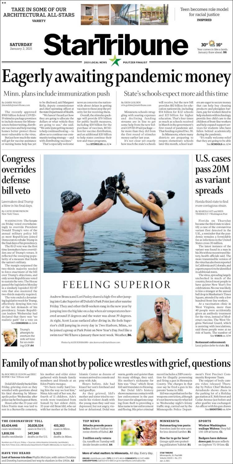 Portada de Star Tribune (USA)