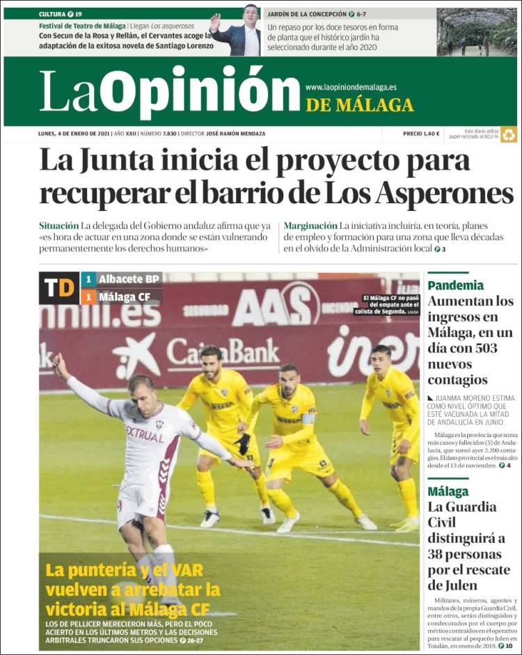 Portada de La Opinión de Málaga (Espa&ntilde;a)