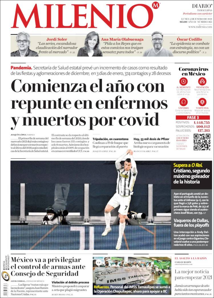 Portada de Milenio - Tamaulipas (México)