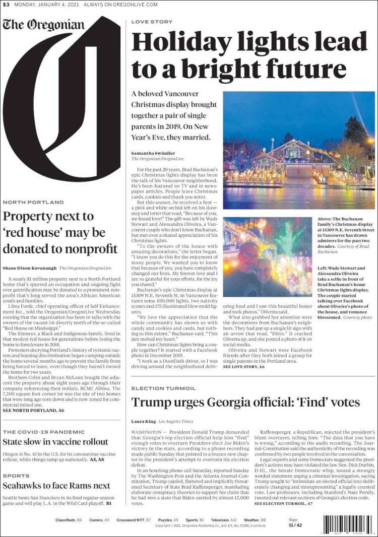 Portada de The Oregonian (USA)