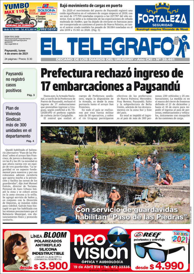Portada de El Telégrafo (Uruguay)