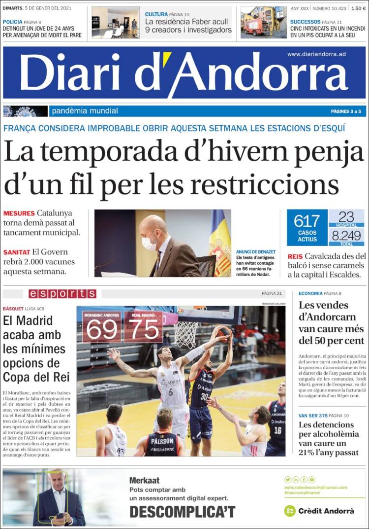 Portada de Diari d’Andorra (Andorra)