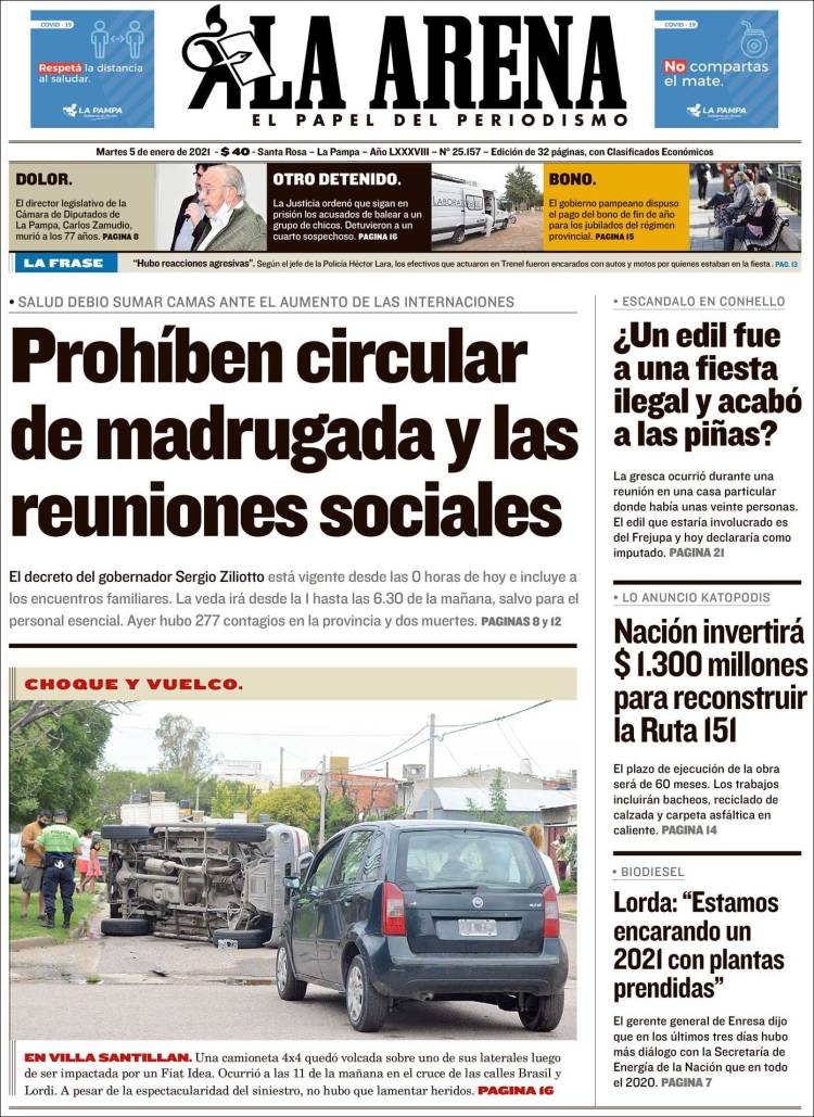 Portada de Diario La Arena (Argentina)