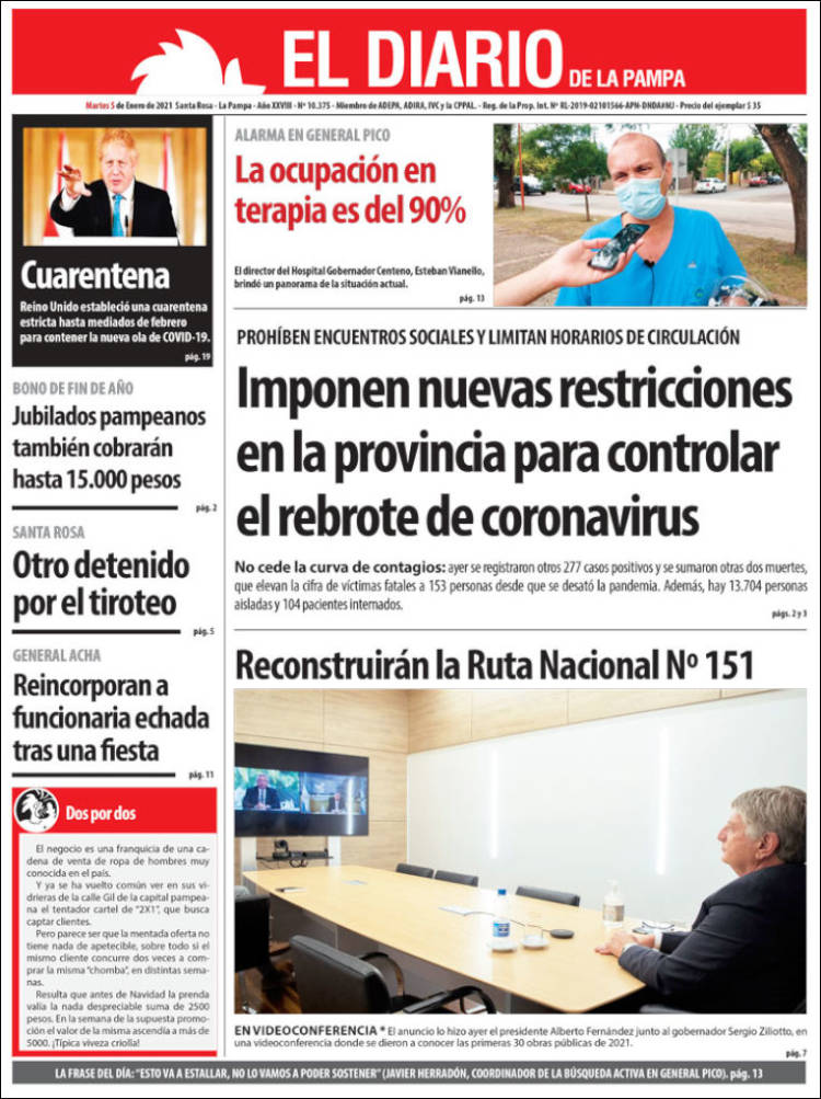 Portada de Diario de La Pampa (Argentina)
