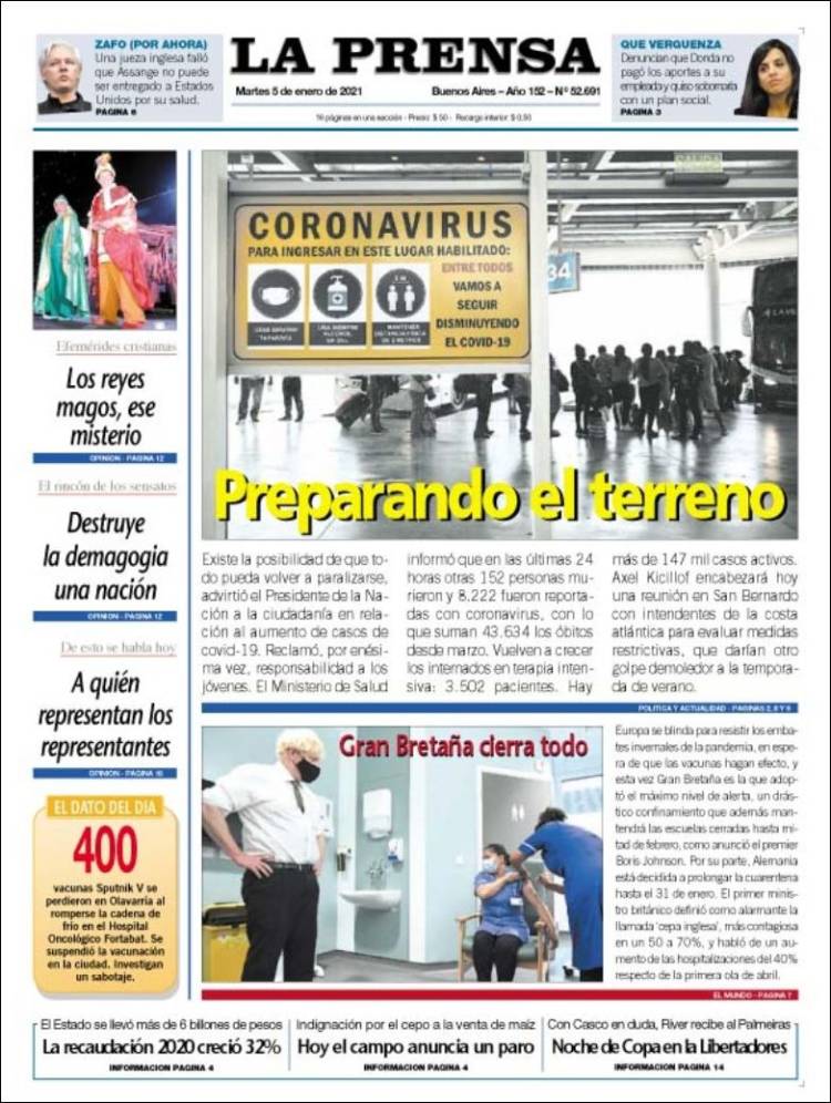 Portada de La Prensa (Argentina)