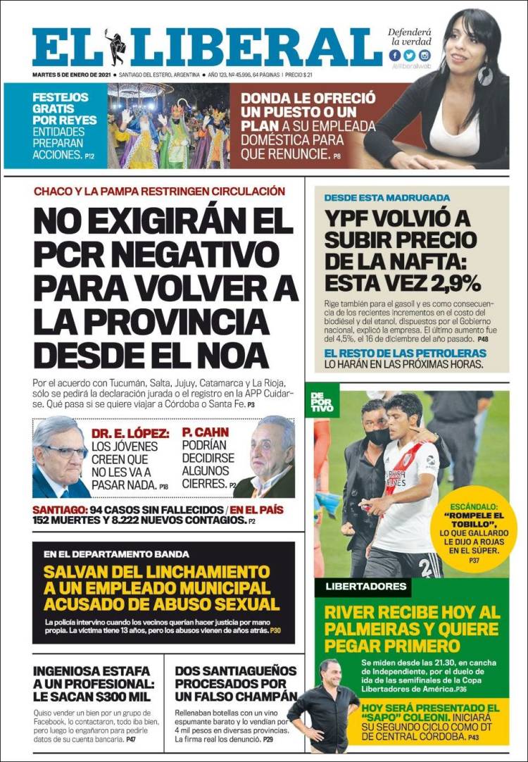 Portada de Diario El Liberal (Argentina)