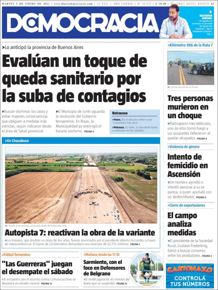 Portada de Diario Democracia (Argentina)