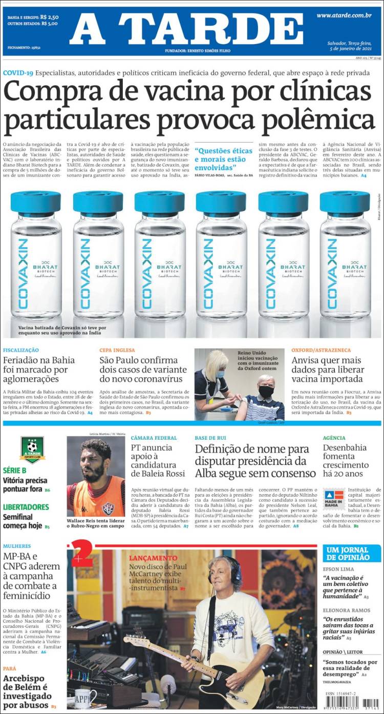 Portada de Diário A Tarde (Brasil)