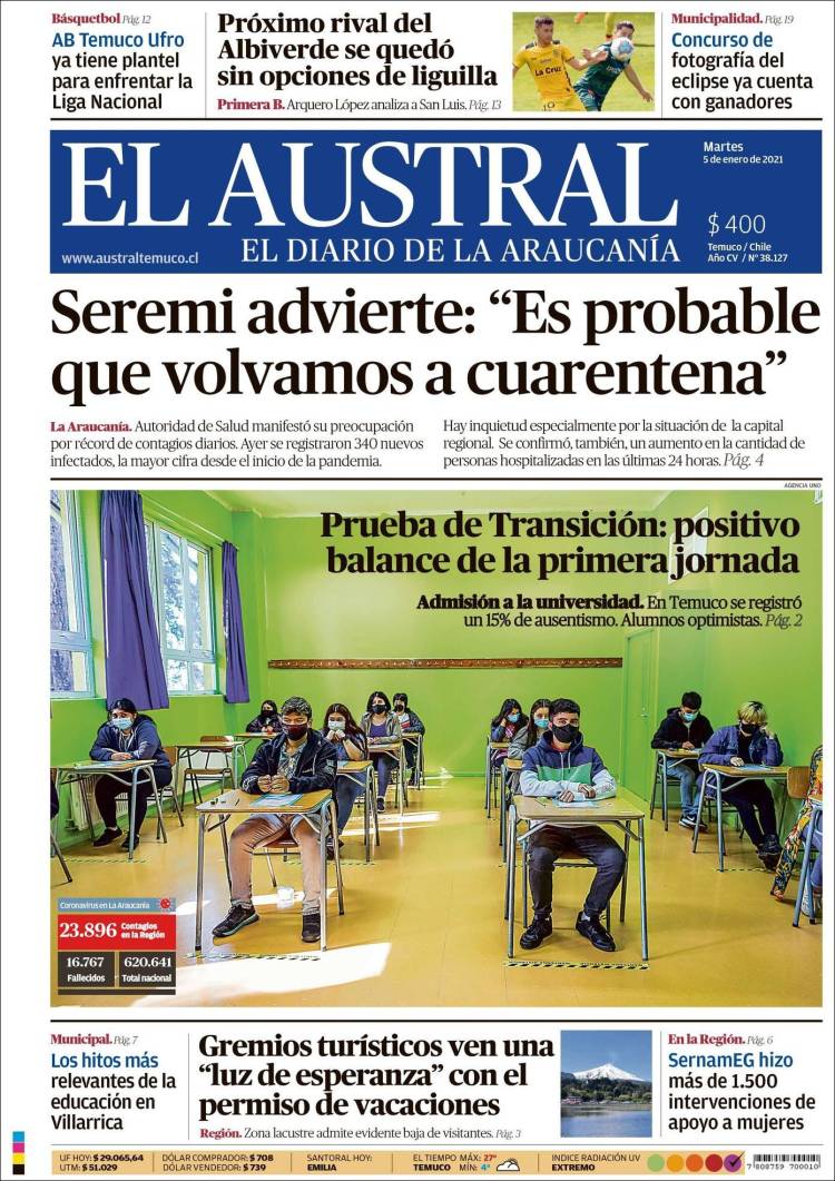 Portada de El Austral de Temuco (Chile)