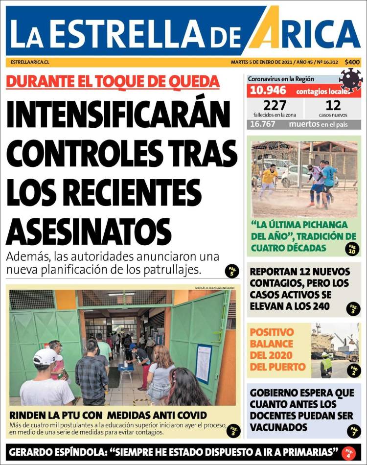 Portada de La Estrella de Arica (Chile)