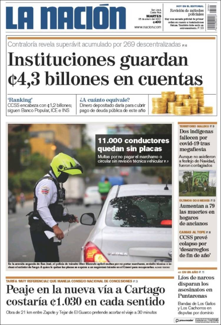 Portada de La Nación - Costa Rica (Costa Rica)