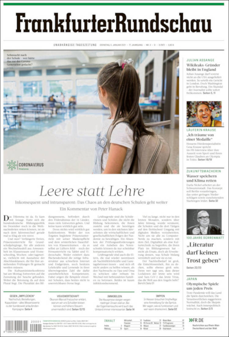 Portada de Frankfurter Rundschau (Alemania)