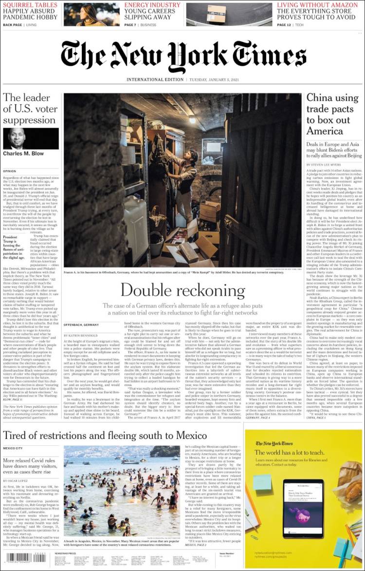 Portada de International New York Times (Europa)