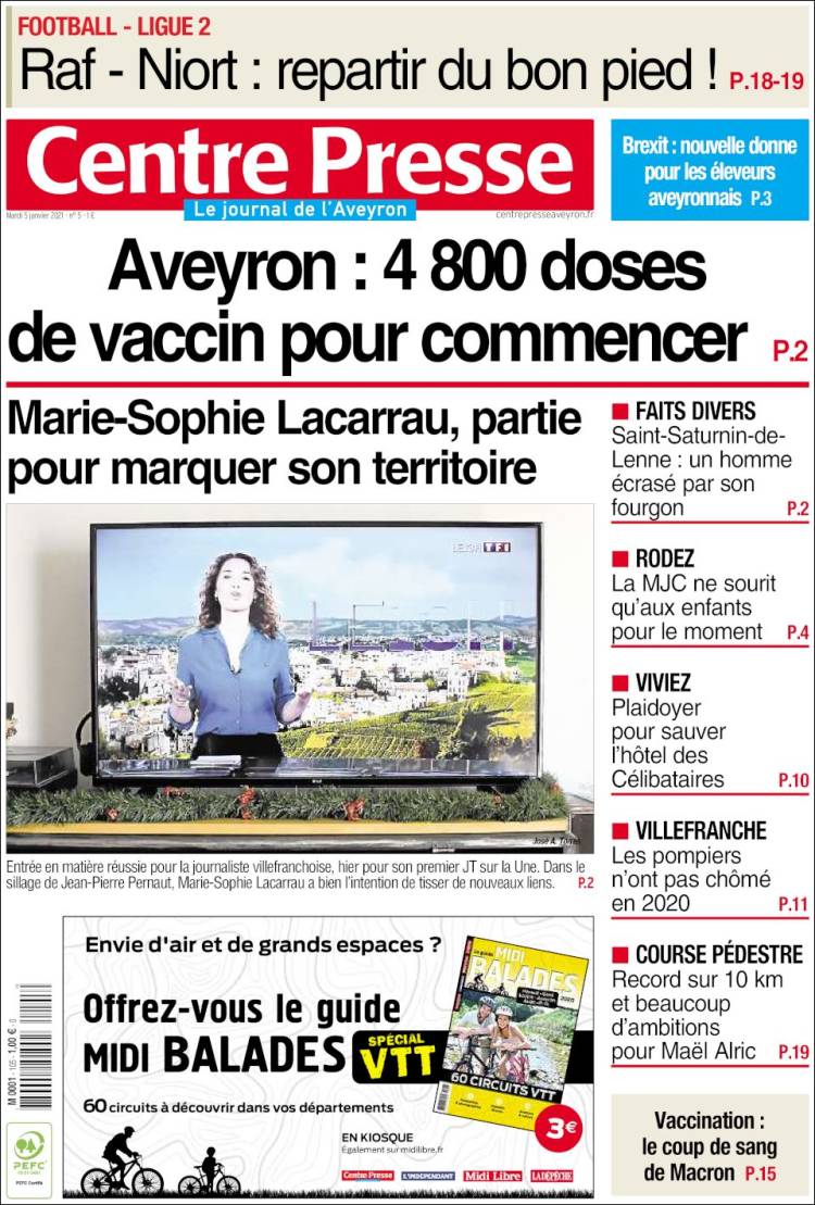 Portada de Centre Presse (Francia)