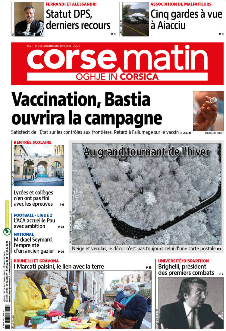 Portada de Corse-Matin (Francia)