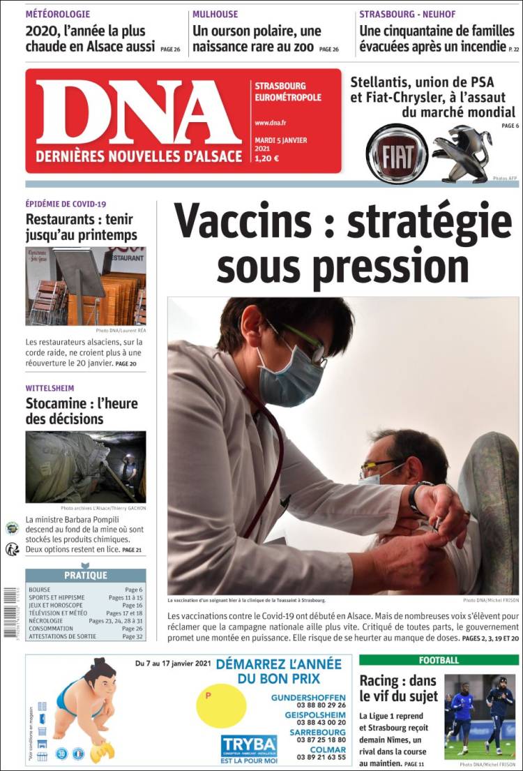 Portada de Les Dernières Nouvelles d'Alsace (Francia)