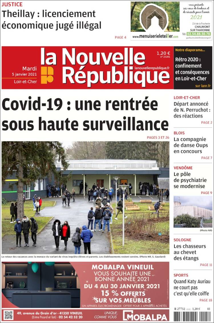 Portada de La Nouvelle Republique (Francia)