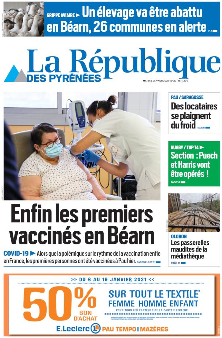 Portada de La République des Pyrénées (Francia)