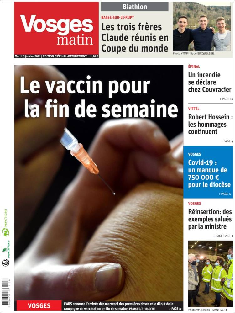Portada de Vosges Matin (Francia)