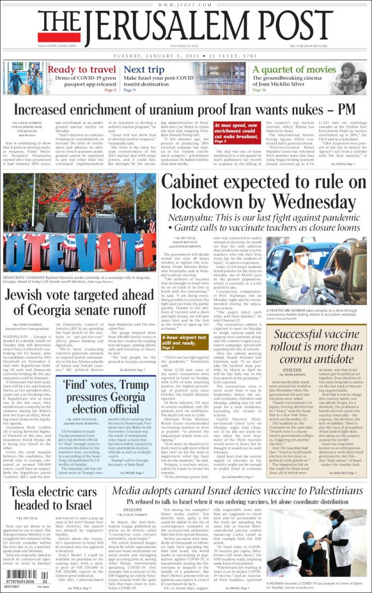 Portada de The Jerusalem Post (Israel)