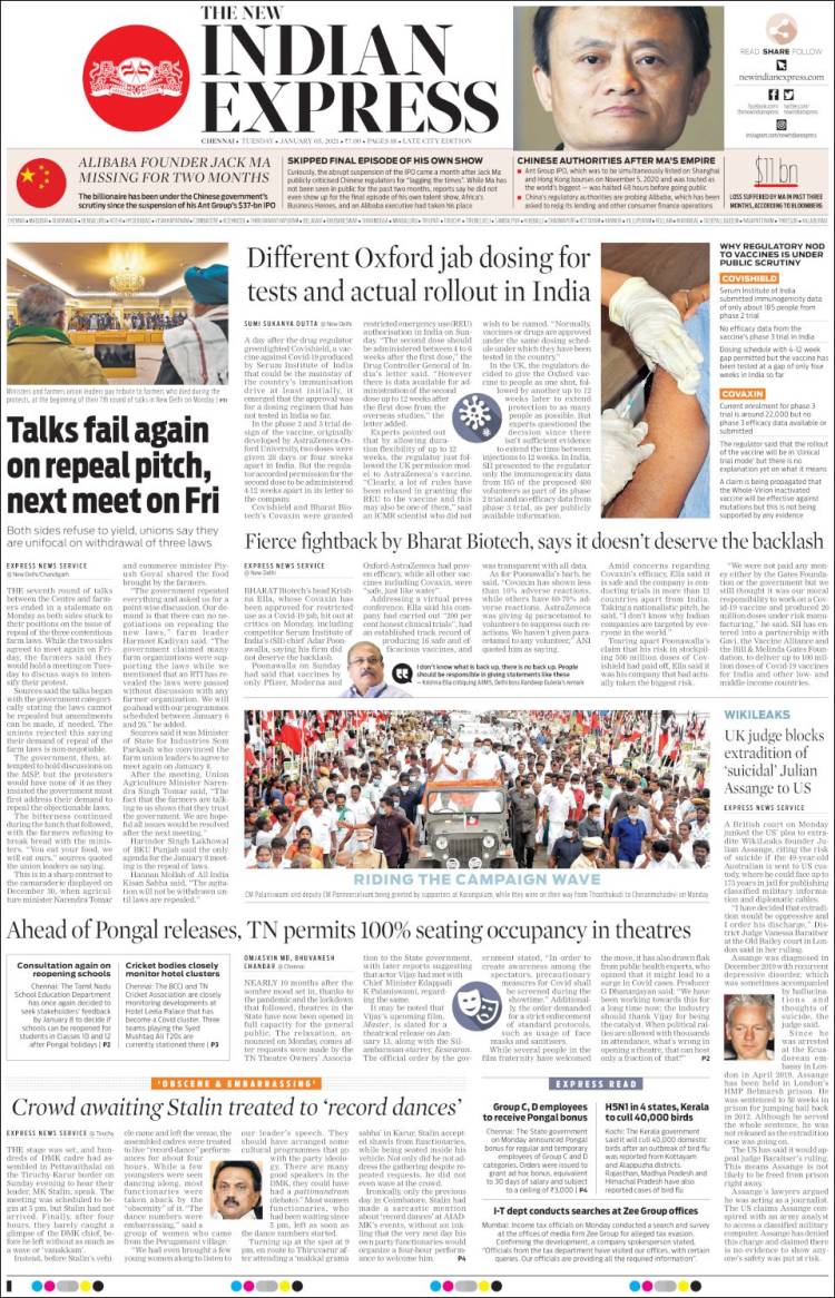 Portada de New Indian Express (India)