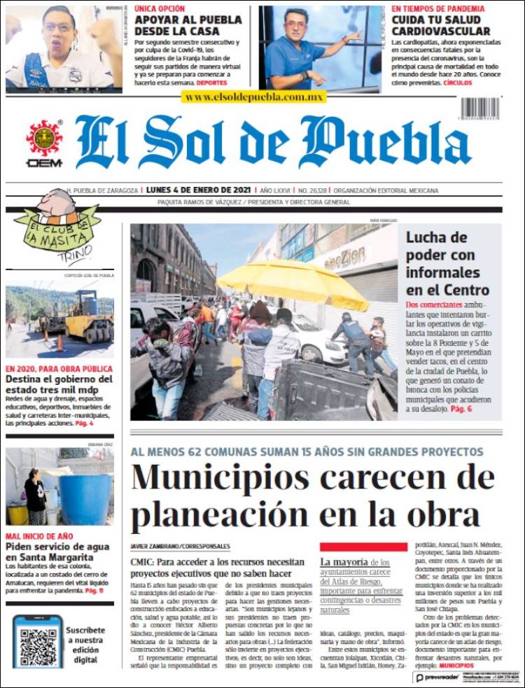 Portada de El Sol de Puebla (México)