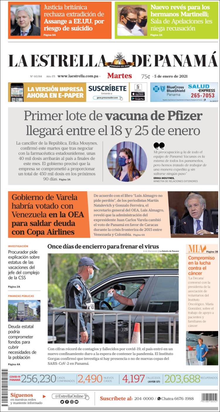 Portada de La Estrella de Panamá (Panam&aacute;)