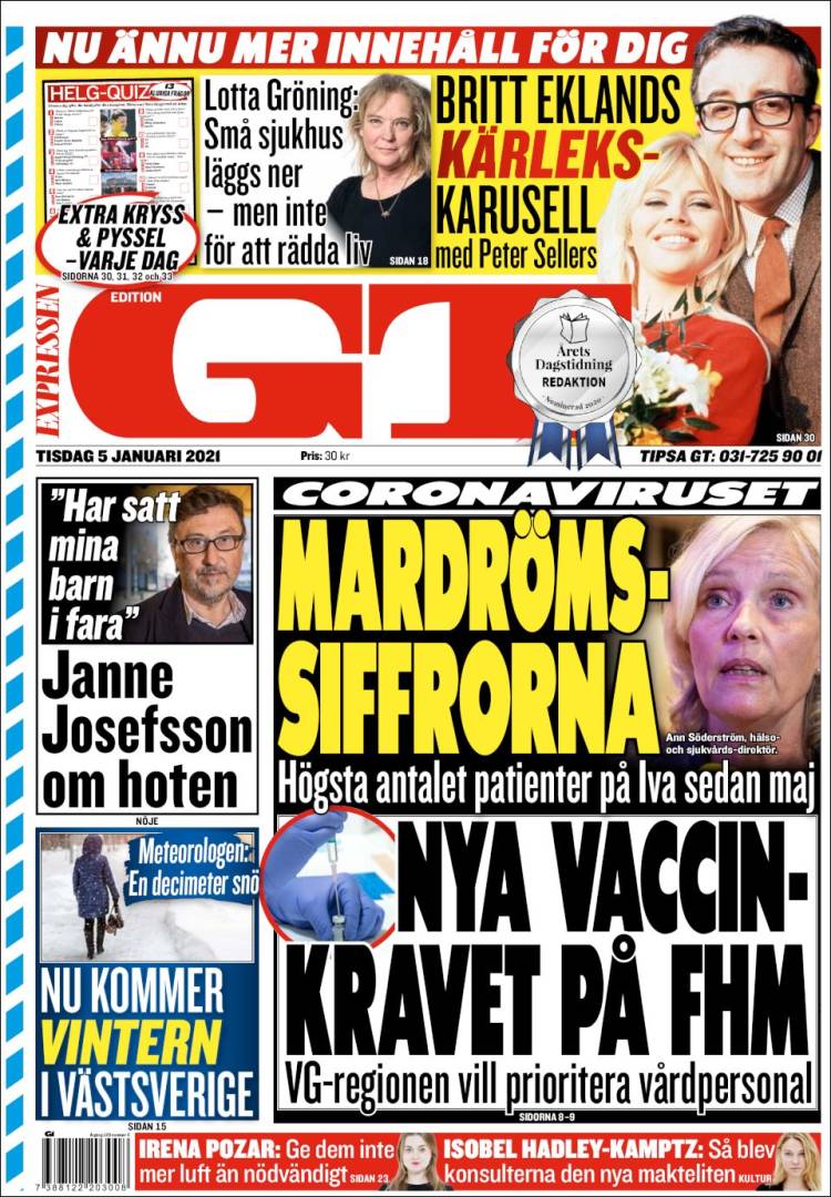 Portada de Göteborgstidningen (Suecia)