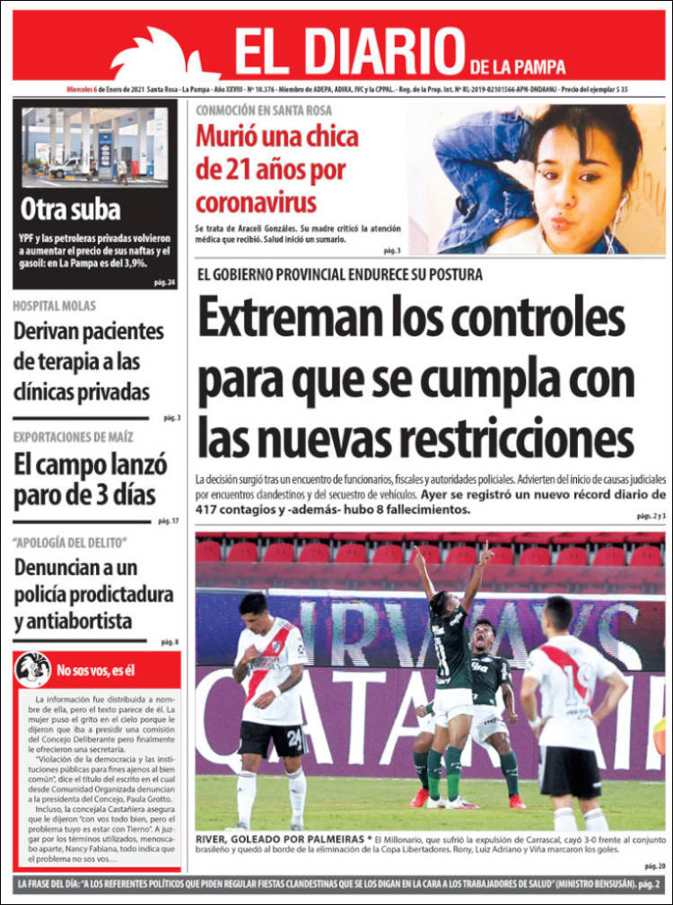 Portada de Diario de La Pampa (Argentina)