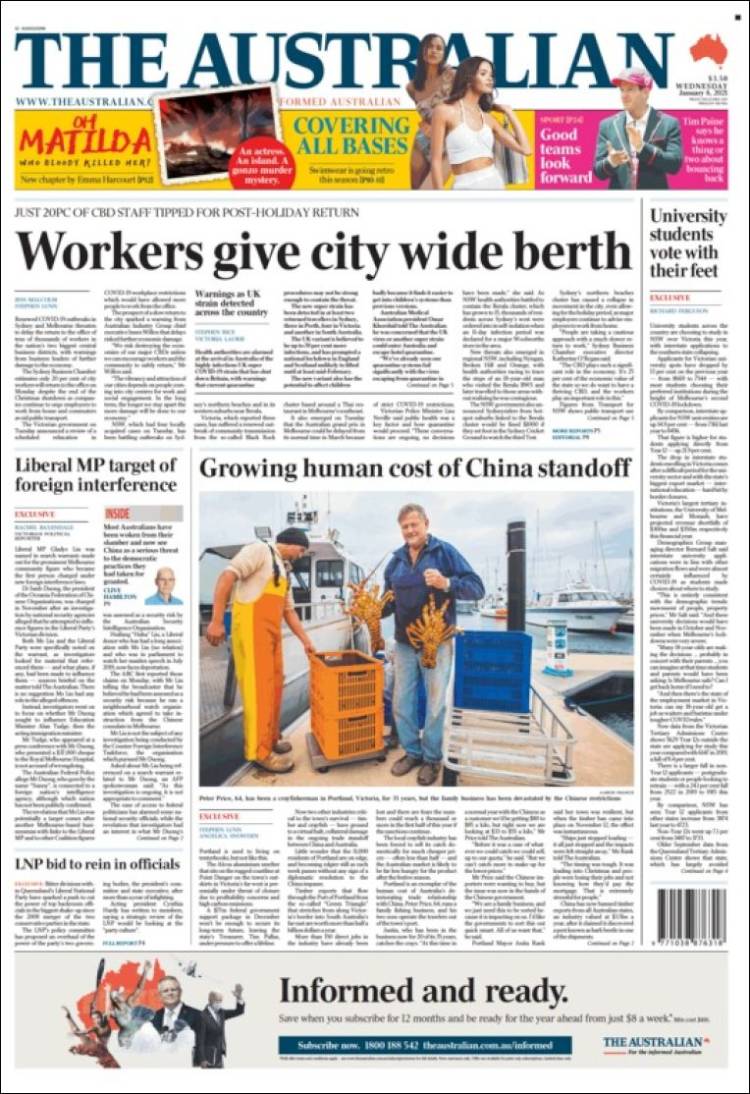 Portada de The Australian (Australia)