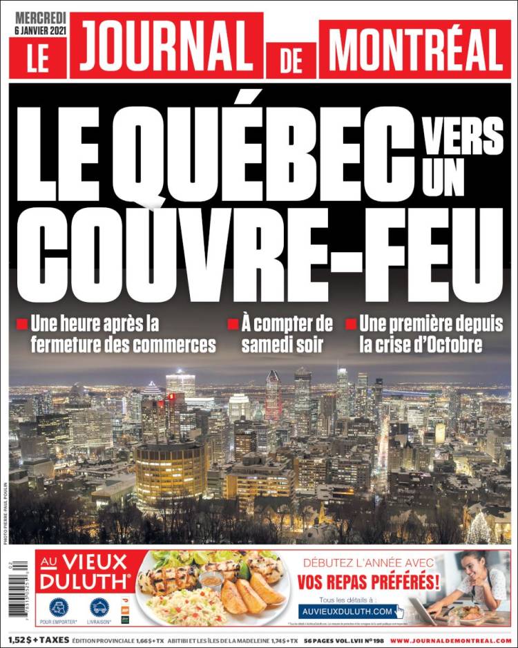 Portada de Le Journal de Montréal (Canadá)