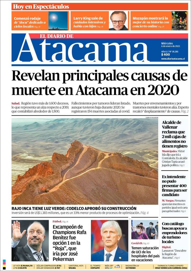 Portada de Diario de Atacama (Chile)