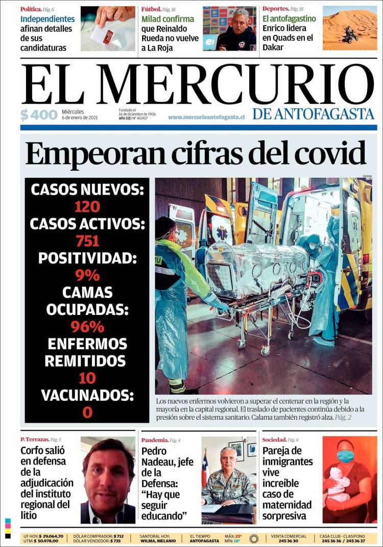 Portada de El Mercurio de Antofagasta (Chile)