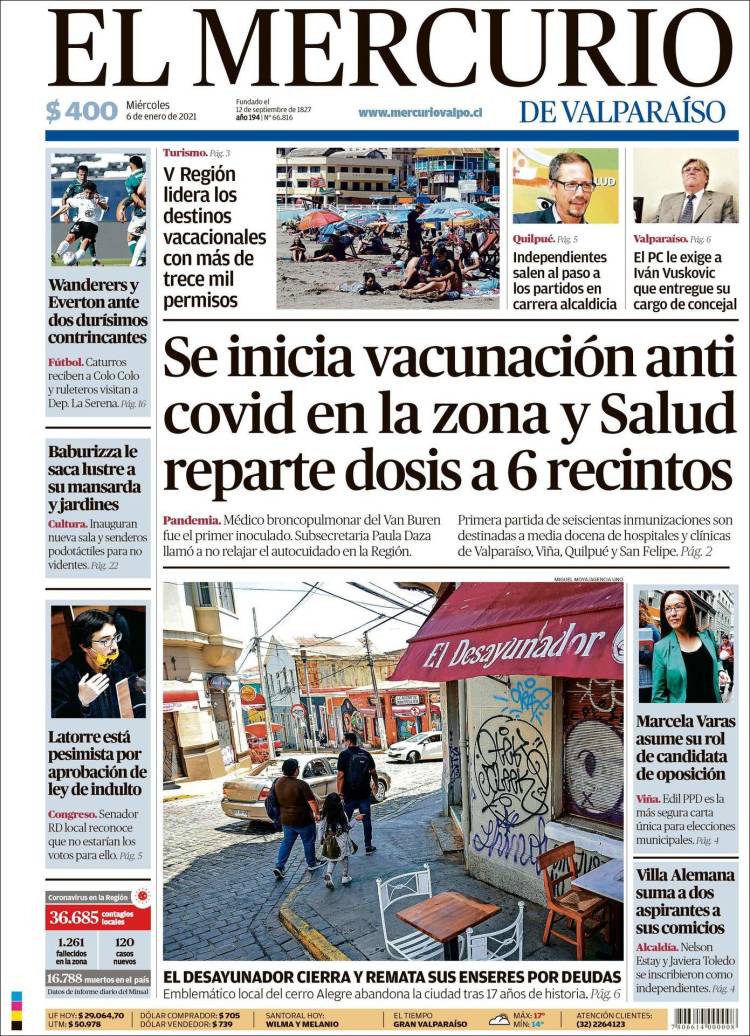 Portada de Mercurio de Valparaiso (Chile)