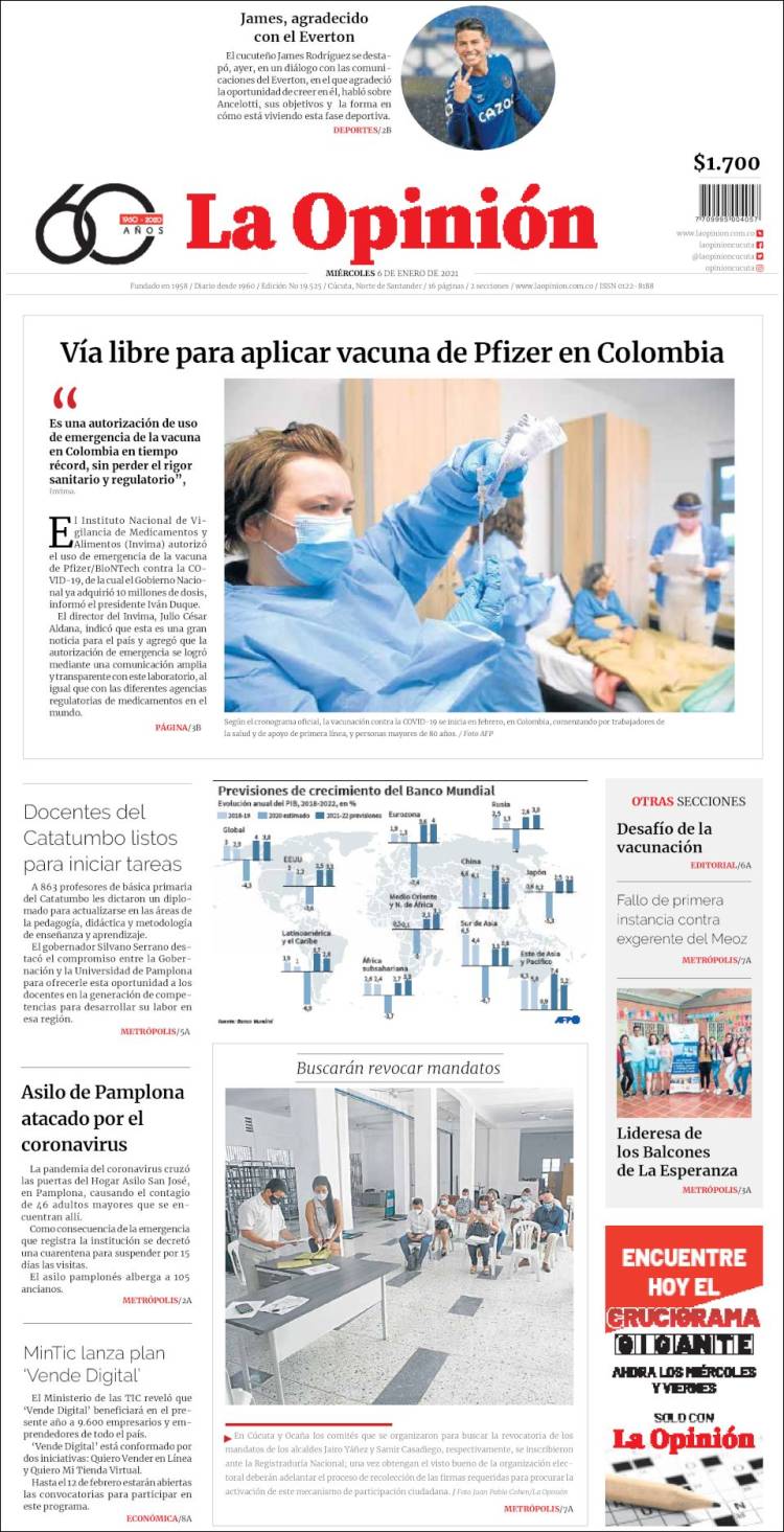 Portada de Diario La Opinion (Colombia)