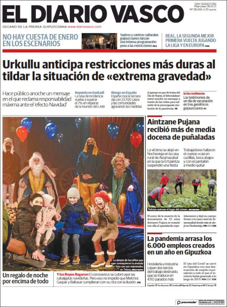 Newspaper Diario Vasco Spain Newspapers In Spain Wednesday S Edition January 6 Of 21 Kiosko Net