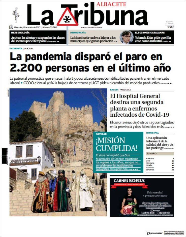 Portada de La Tribuna de Albacete (España)