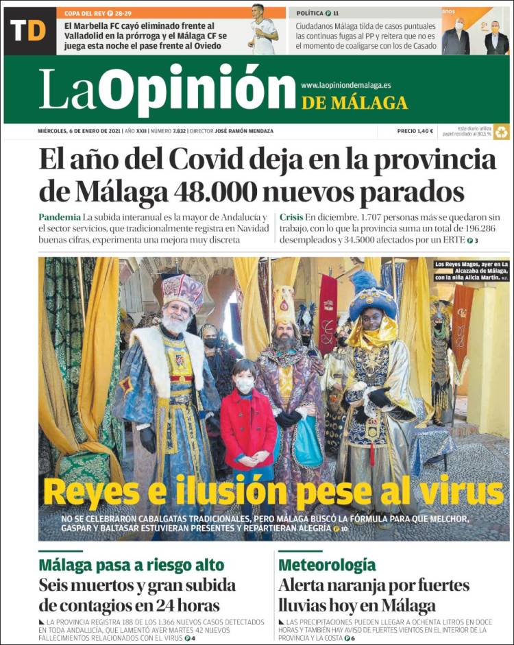 Portada de La Opinión de Málaga (España)