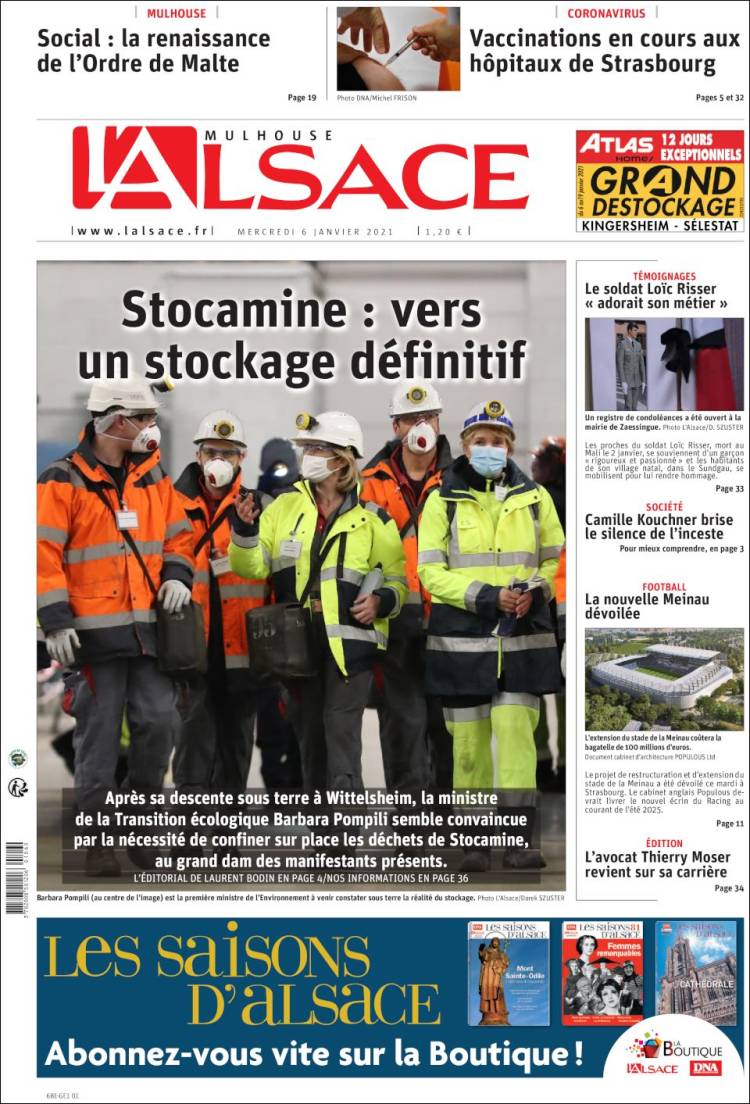 Portada de Journal L'Alsace (Francia)