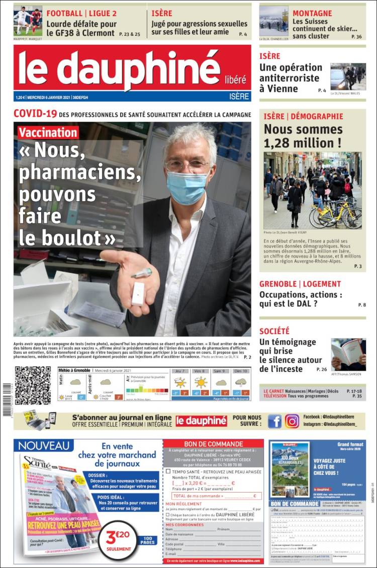 Portada de Le Dauphiné Libéré (Francia)