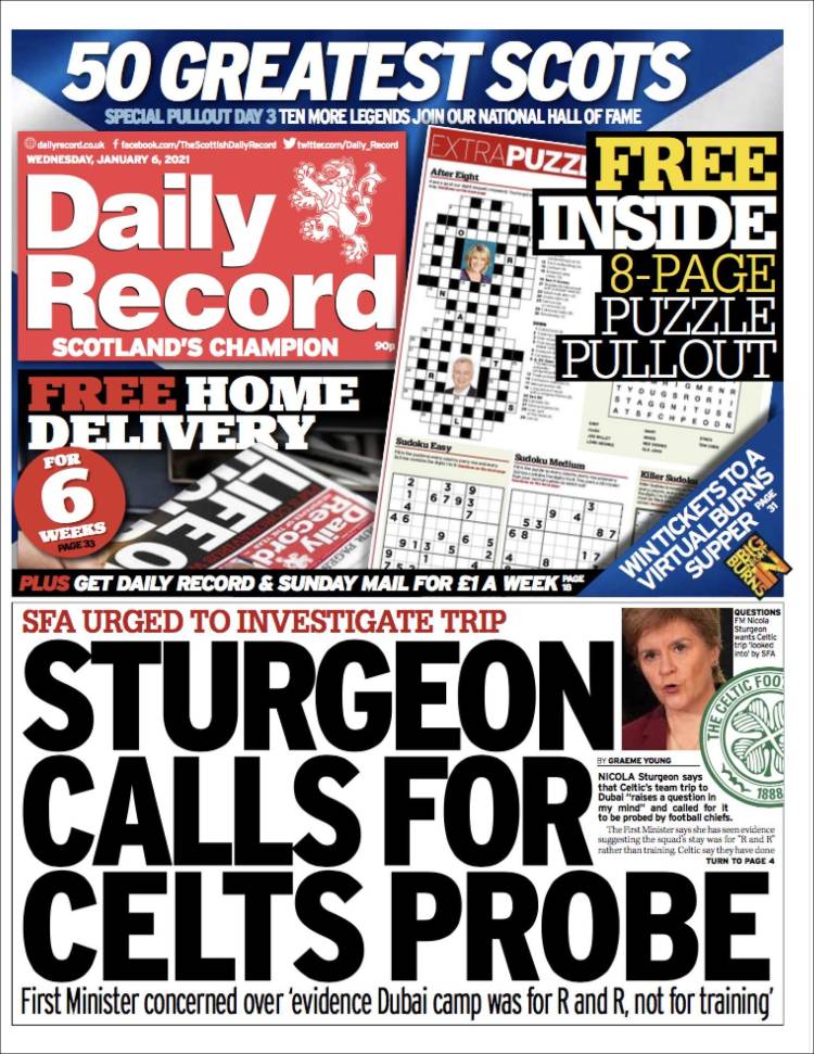 Portada de Daily Record (Reino Unido)