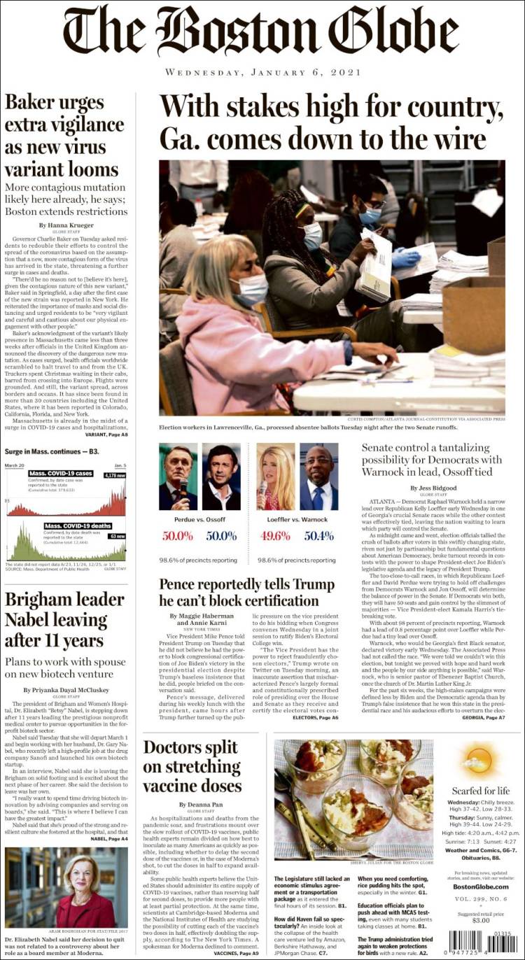 Portada de Boston Globe (USA)