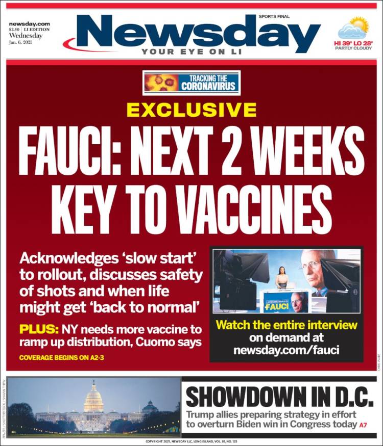 Portada de Newsday (USA)