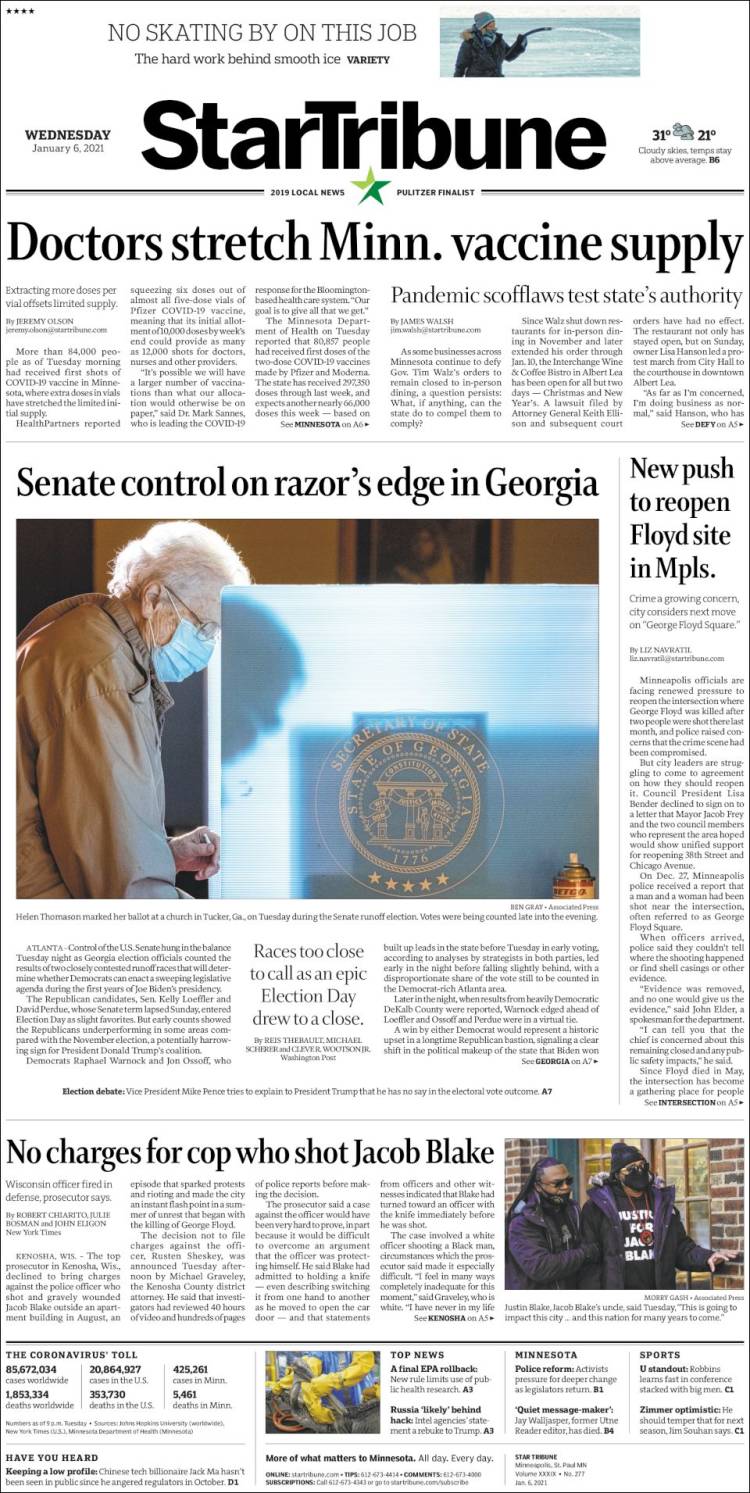 Portada de Star Tribune (USA)