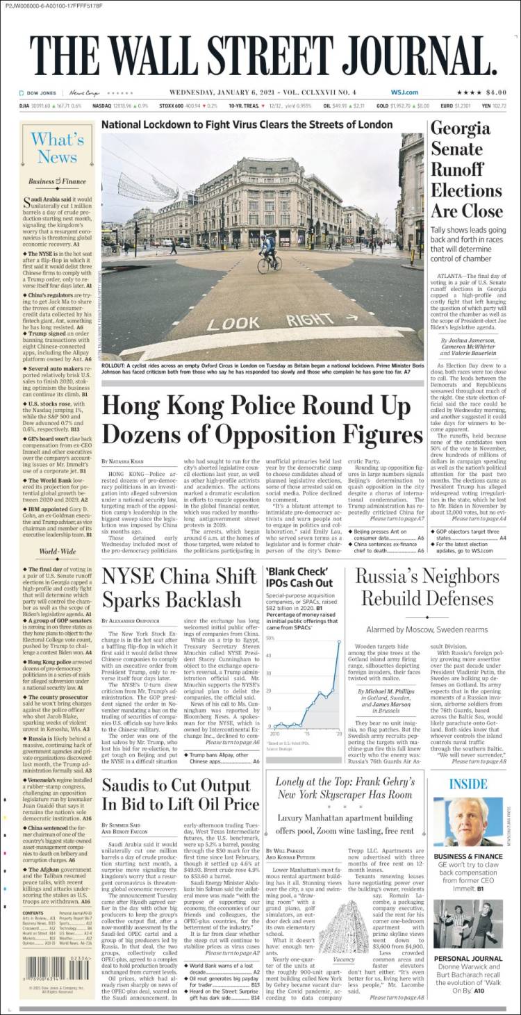 Portada de Wall Street Journal (USA)