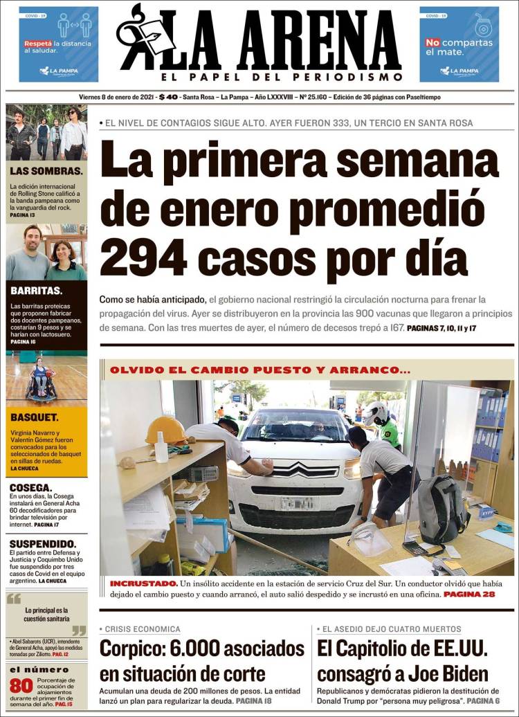 Portada de Diario La Arena (Argentina)
