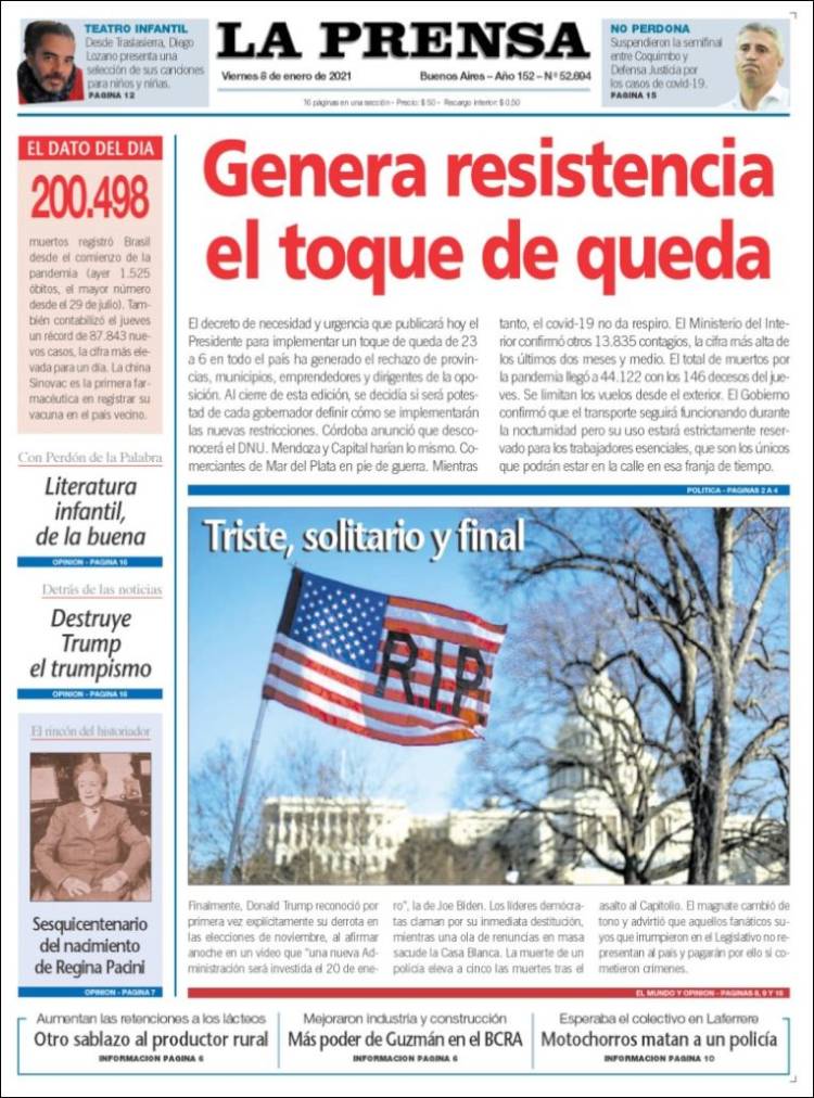 Portada de La Prensa (Argentina)